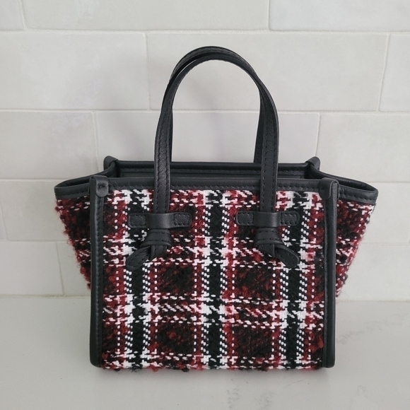 Gianni Chiarini Handbags - Gianni Chiarini Miss Marcella Mini Tweed Plaid Tote Satchel Purse Bag Red Black